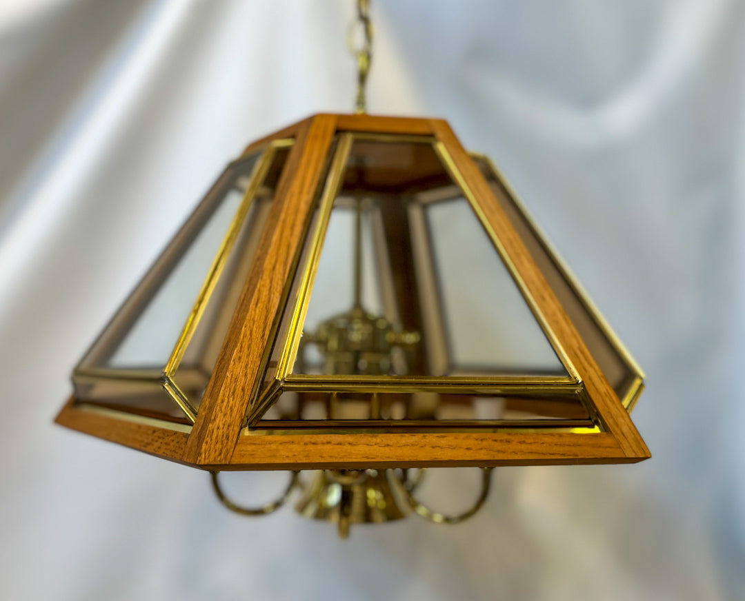 Vintage Wood and Brass Chandelier