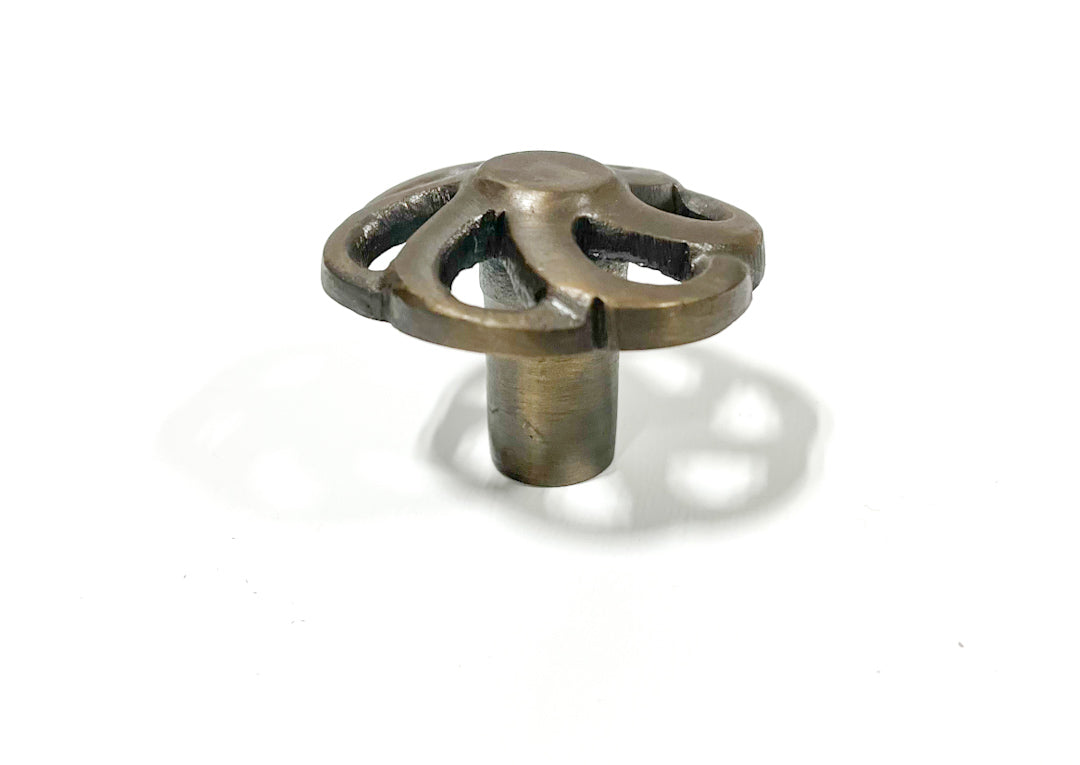 Pinwheel Cast-Iron Cabinet Knob - 1 5/8" Diameter - Antique Brass