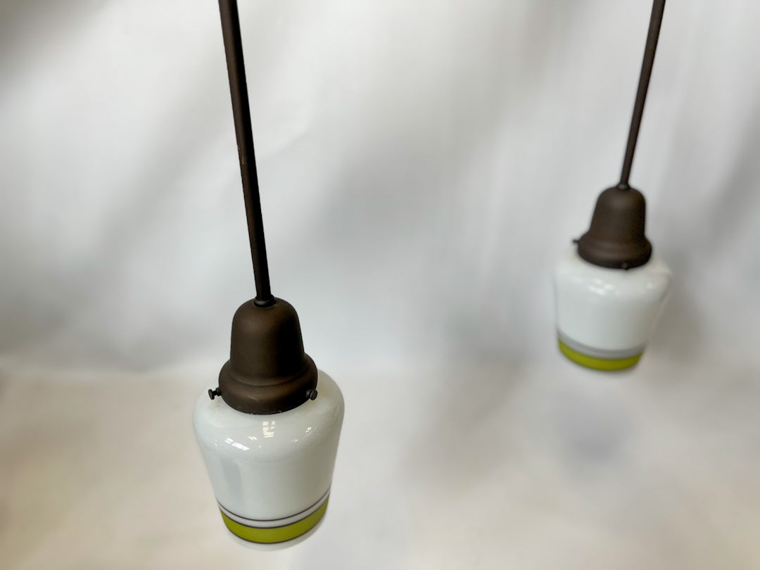 Two Arm Hanging Pendant with Milk Glass Shades - Rejuvenation Deadstock