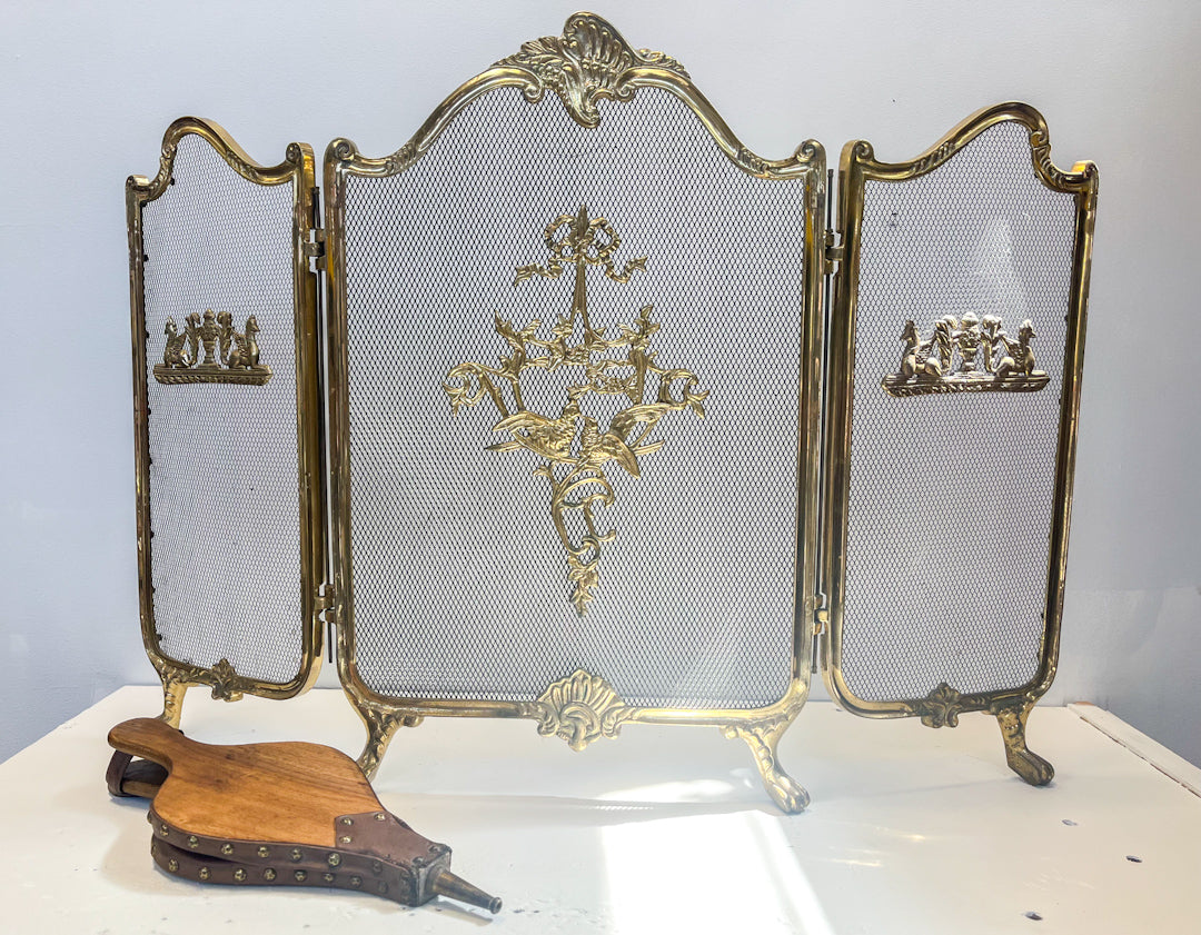 Antique Brass Fireplace Screen + Bellows