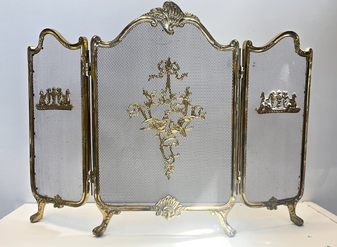 Antique Brass Fireplace Screen + Bellows