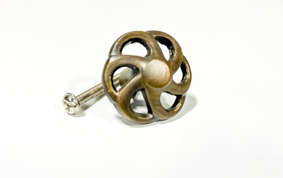 Pinwheel Cast-Iron Cabinet Knob - 1 5/8" Diameter - Antique Brass