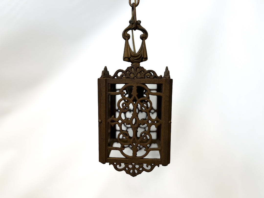 Antique Spanish Revival Cast Iron Outdoor Pendant