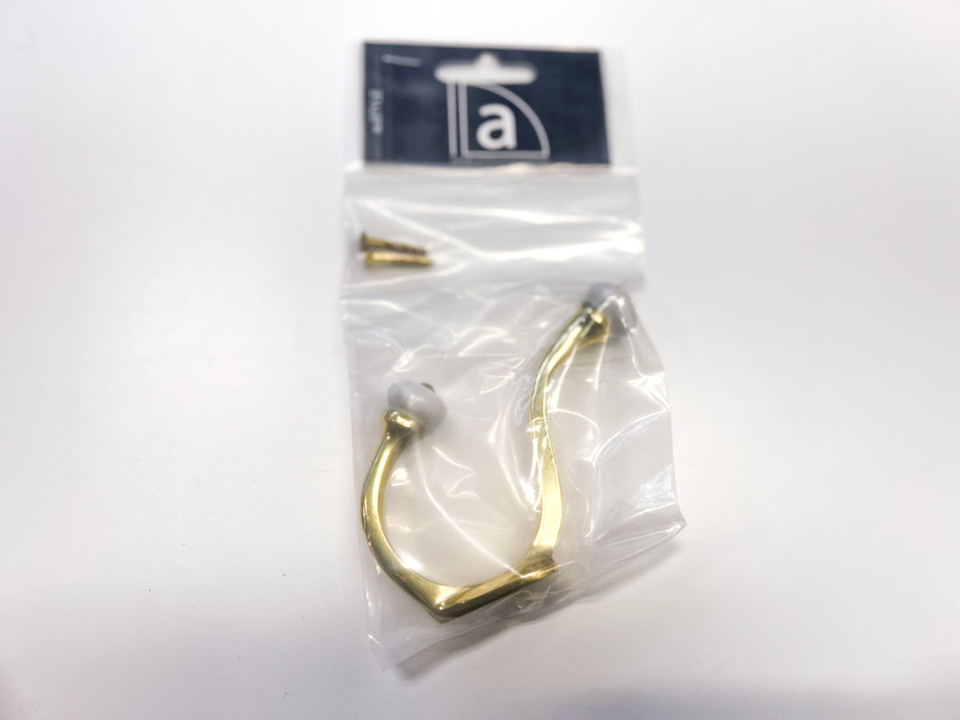 Linwood Double Brass Hook with Porcelain Knobs - Polished Brass