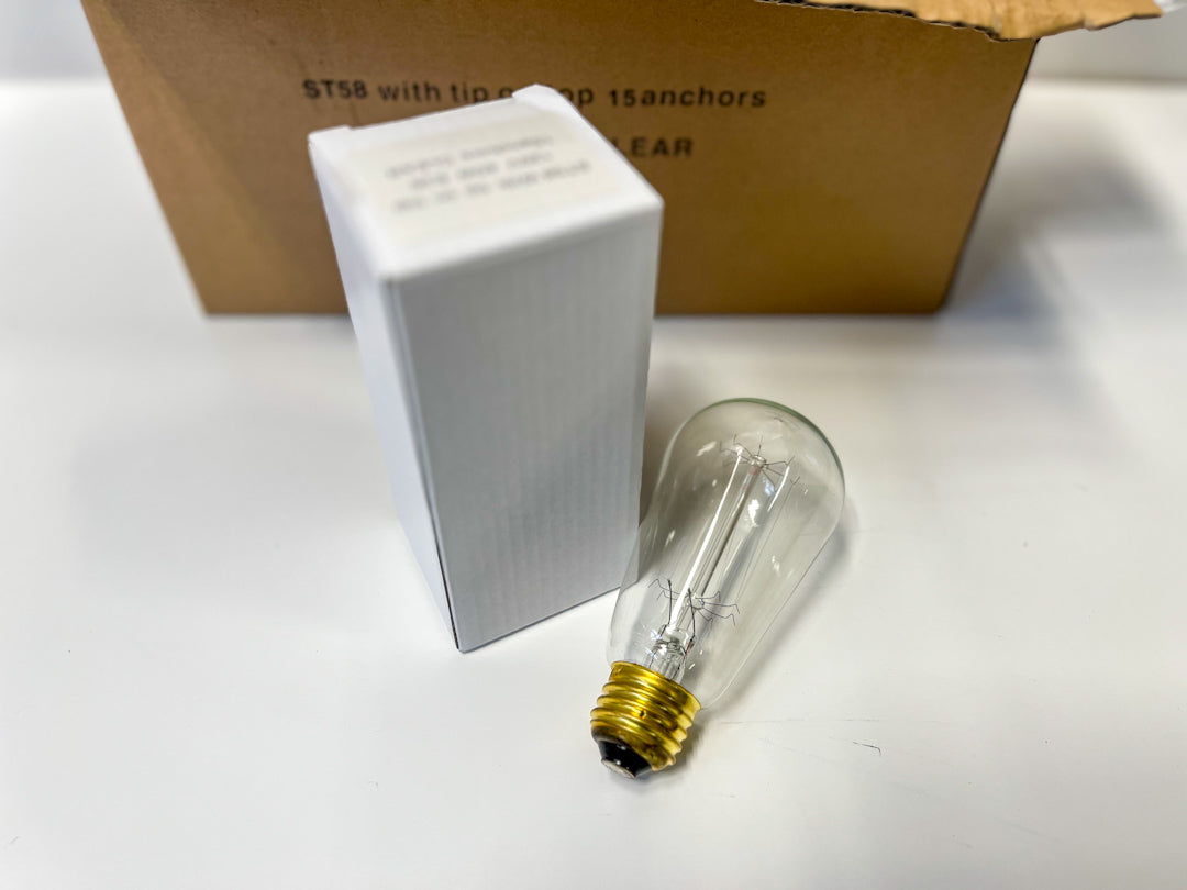 (10pack) Simple Vintage Lighting ST58 Edison Style Light Bulb, E26 Base, 40W / 60W, 120V, Antique Style, Clear, Squirrel Cage Filament