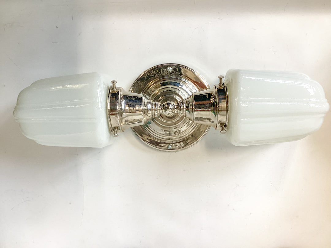 Schoolhouse Deco 2-Light Nickel Opal Glass Bath Bar