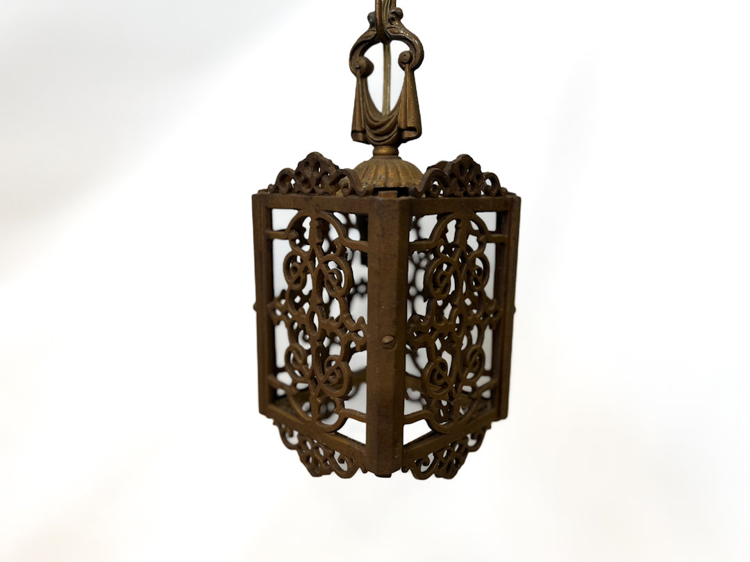 Antique Spanish Revival Cast Iron Outdoor Pendant