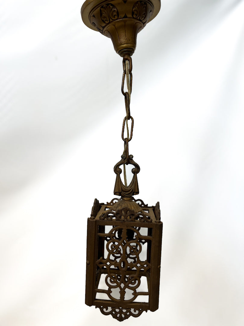 Antique Spanish Revival Cast Iron Outdoor Pendant