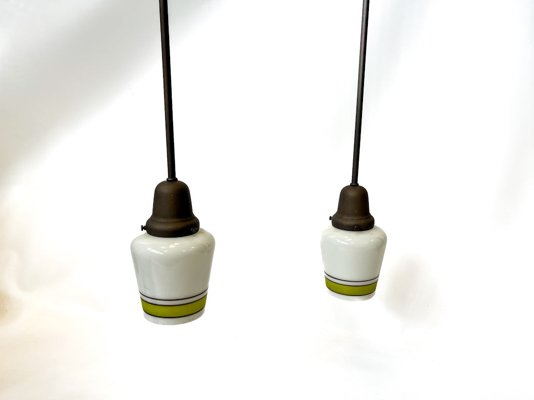 Two Arm Hanging Pendant with Milk Glass Shades - Rejuvenation Deadstock
