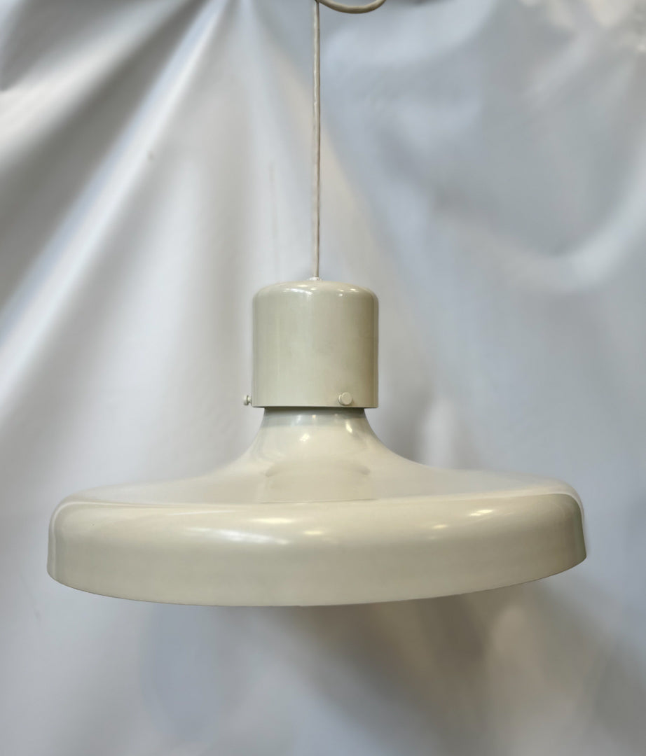 White Enameled Pendant Light C. 1970's