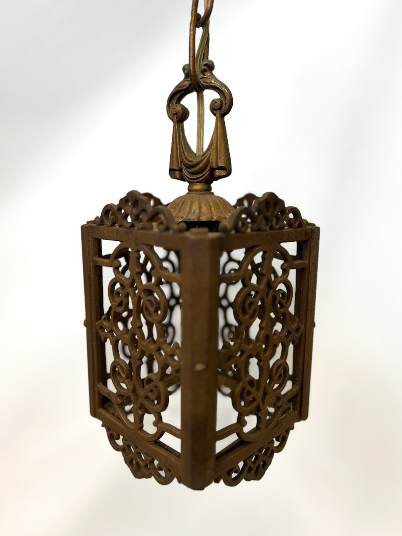 Antique Spanish Revival Cast Iron Outdoor Pendant