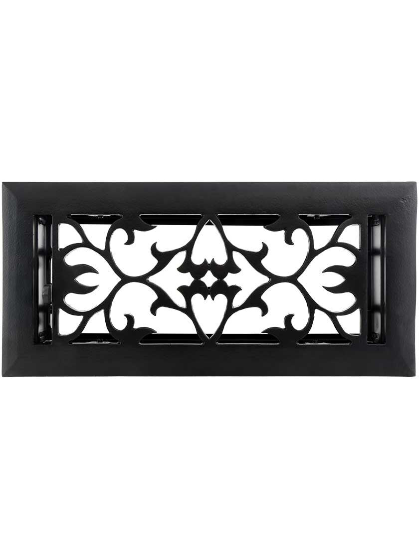 6" x 10" Cast Iron Vine-Pattern Floor Register in Matte Black