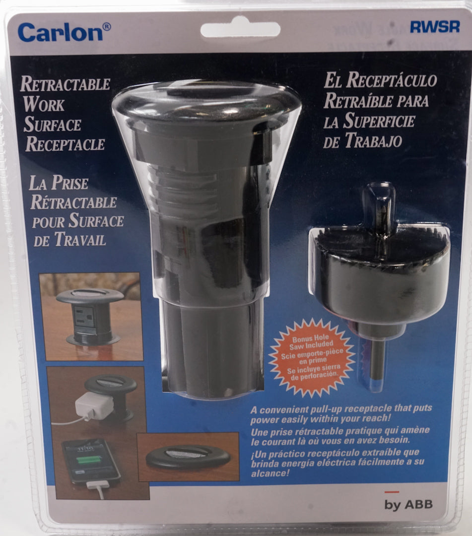 Carlon RWSR Retractable Work Surface Receptacle w/Hole Saw. Pop Up Outlet