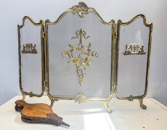 Antique Brass Fireplace Screen + Bellows