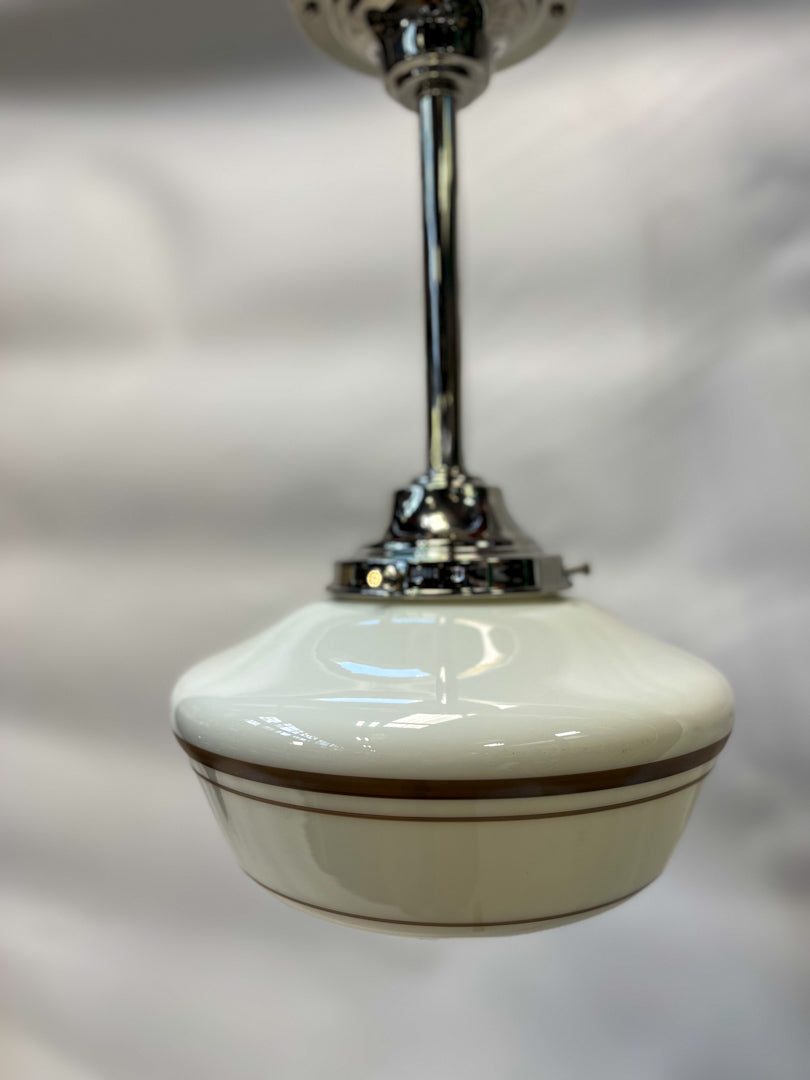 Striped Schoolhouse Shade on 12” Polished Nickel Pendant