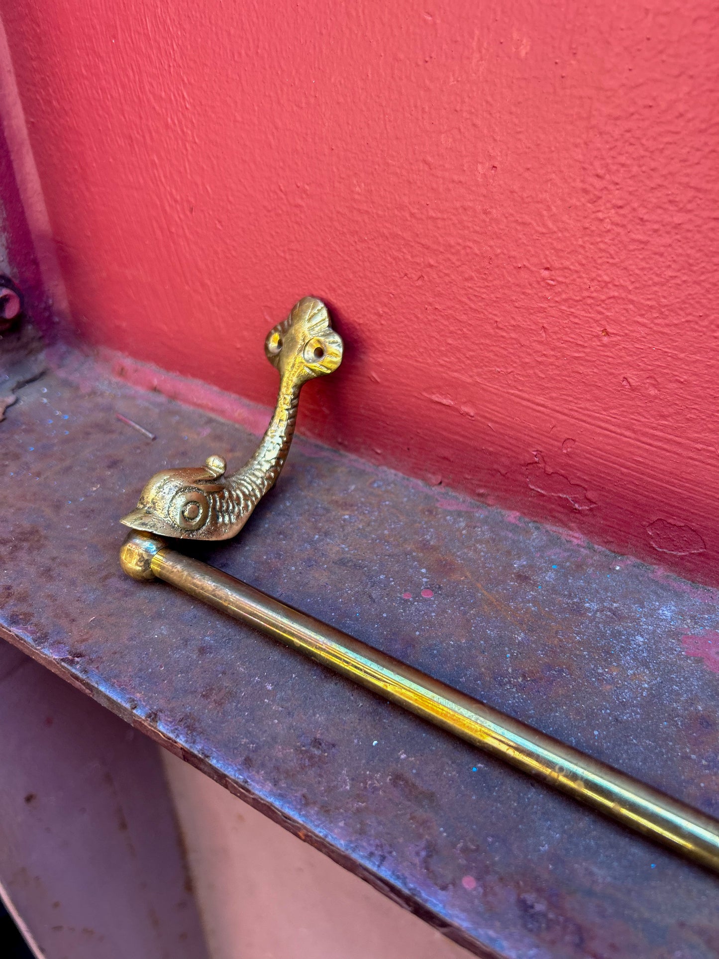 Antique Brass Venetian Dolphin Towel Bar and Soap Dish/Cup Holder