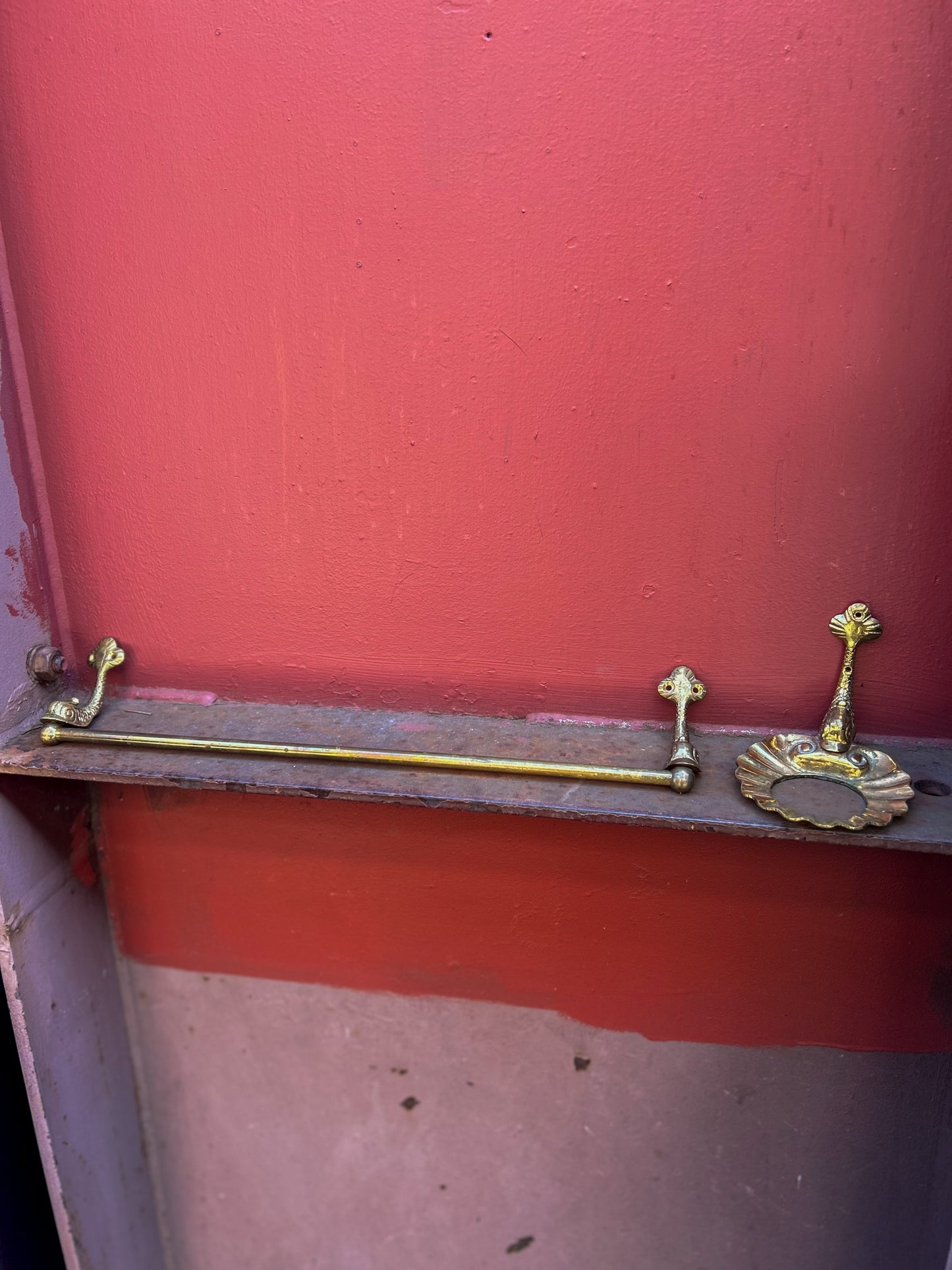 Antique Brass Venetian Dolphin Towel Bar and Soap Dish/Cup Holder