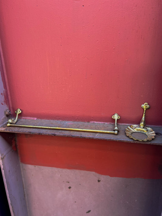 Antique Brass Venetian Dolphin Towel Bar and Soap Dish/Cup Holder