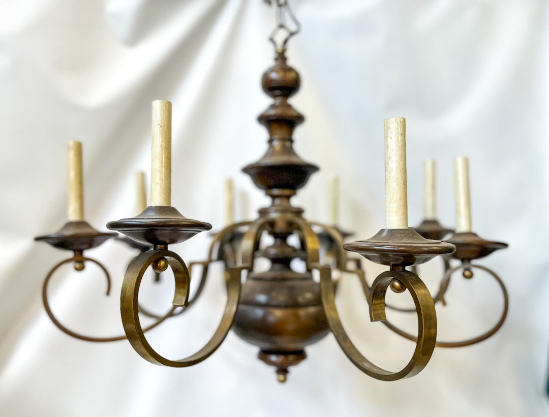 Vintage Walnut + Brass Flemish Style Chandelier