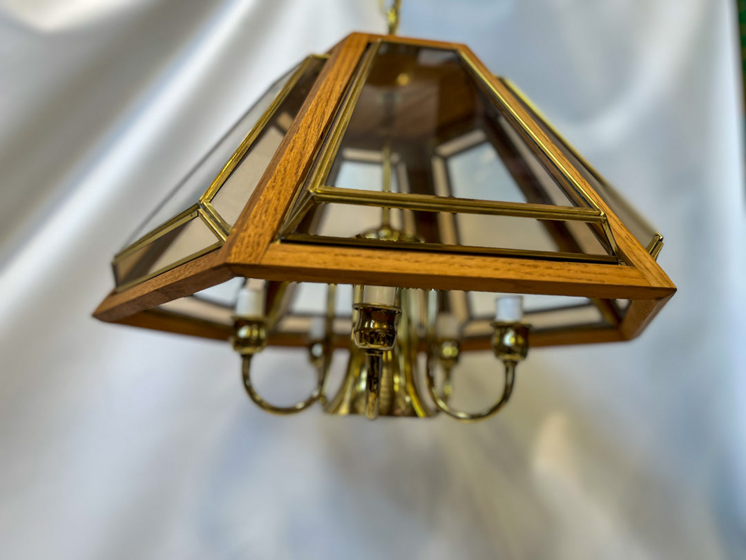 Vintage Wood and Brass Chandelier