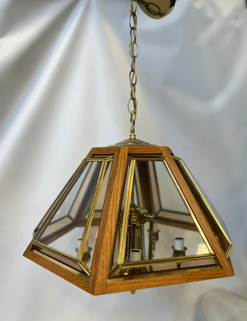 Vintage Wood and Brass Chandelier