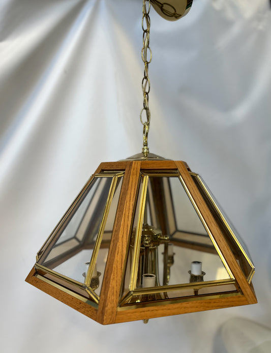 Vintage Wood and Brass Chandelier
