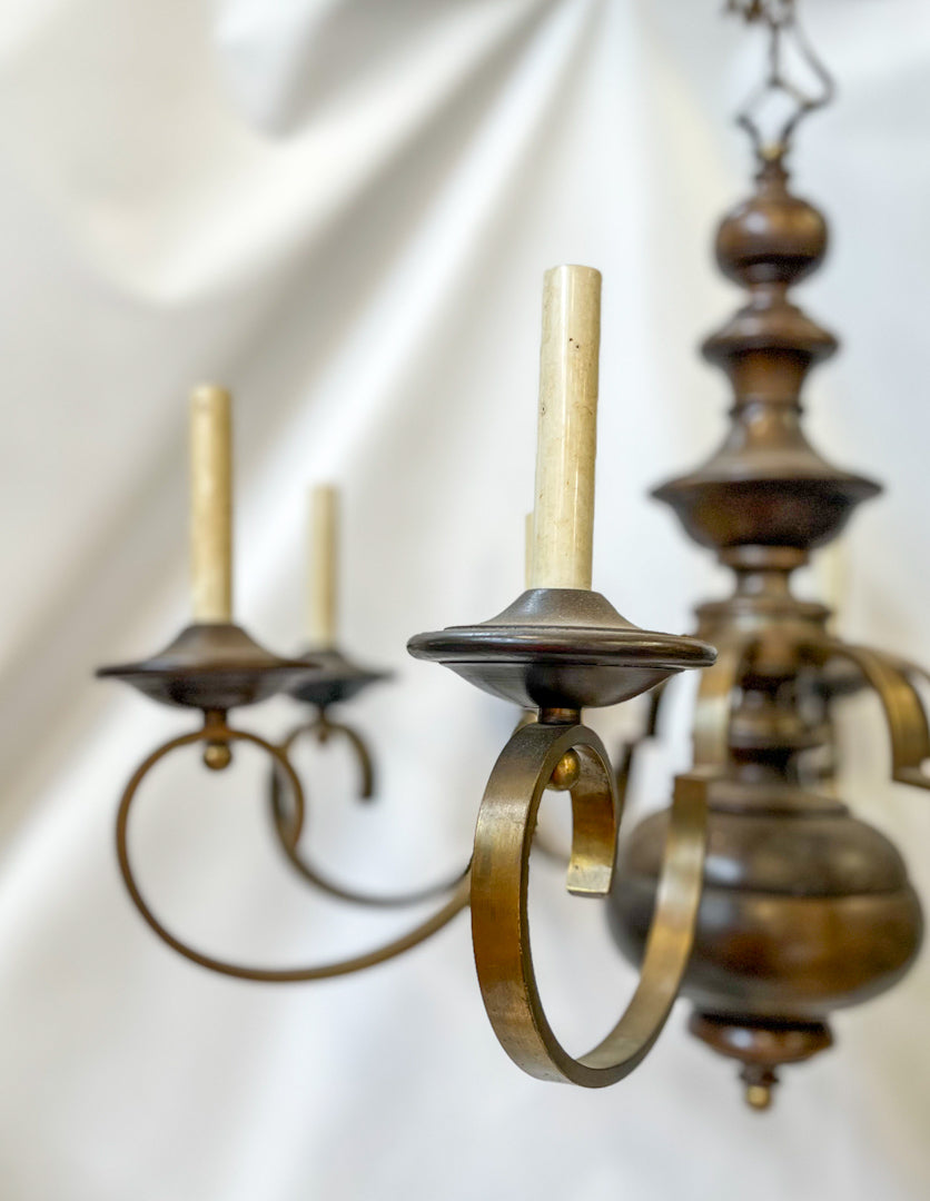Vintage Walnut + Brass Flemish Style Chandelier