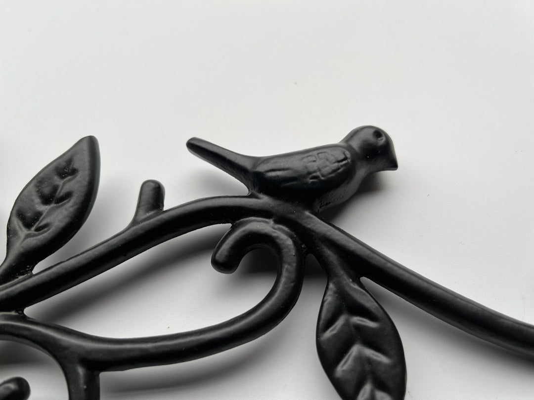 Bird and Leaf Plant Hook - Matte Black