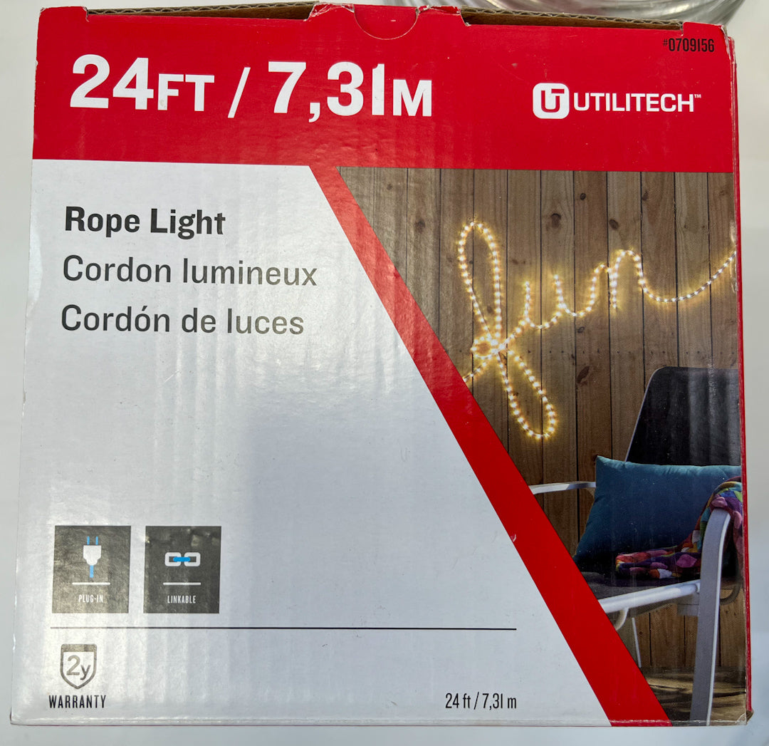 Utilitech 3, 24-foot Extra Bright Rope Light -Linkable for Parties/Balconies/Patios 72ft Total