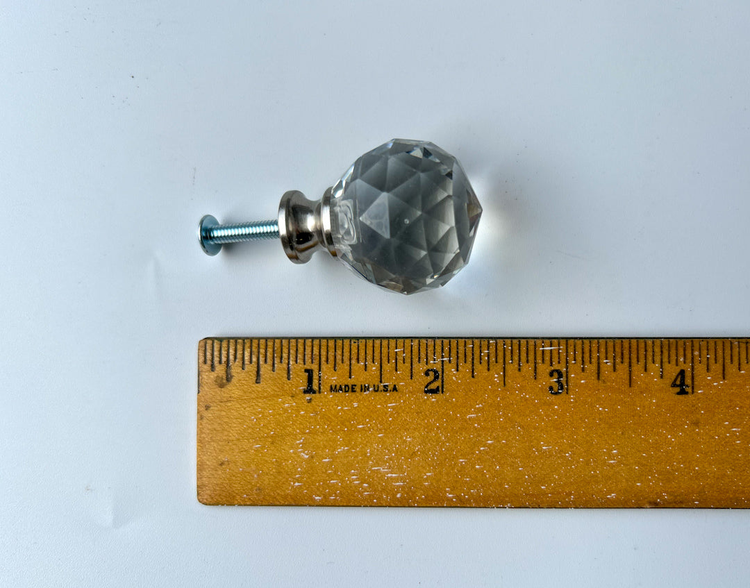 Small Globe Style Cut Crystal Knob With Solid Brass Base in Polished Nickel