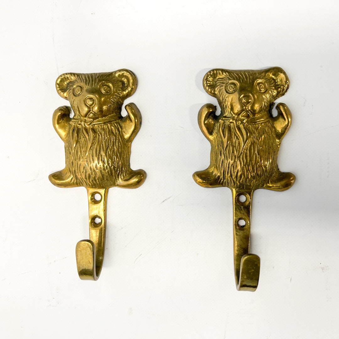 Solid Brass Teddybear Coat Hooks (Pair)