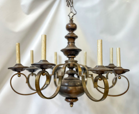 Vintage Walnut + Brass Flemish Style Chandelier