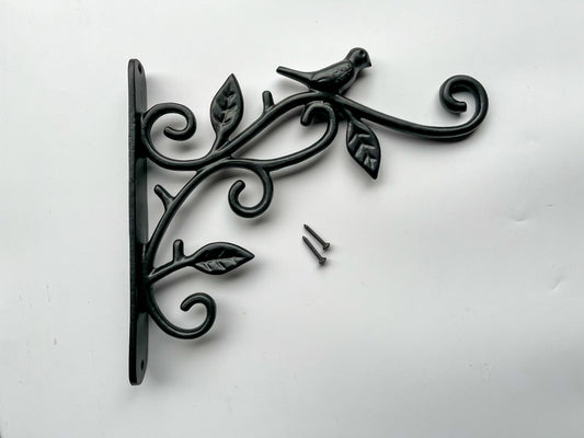 Bird and Leaf Plant Hook - Matte Black