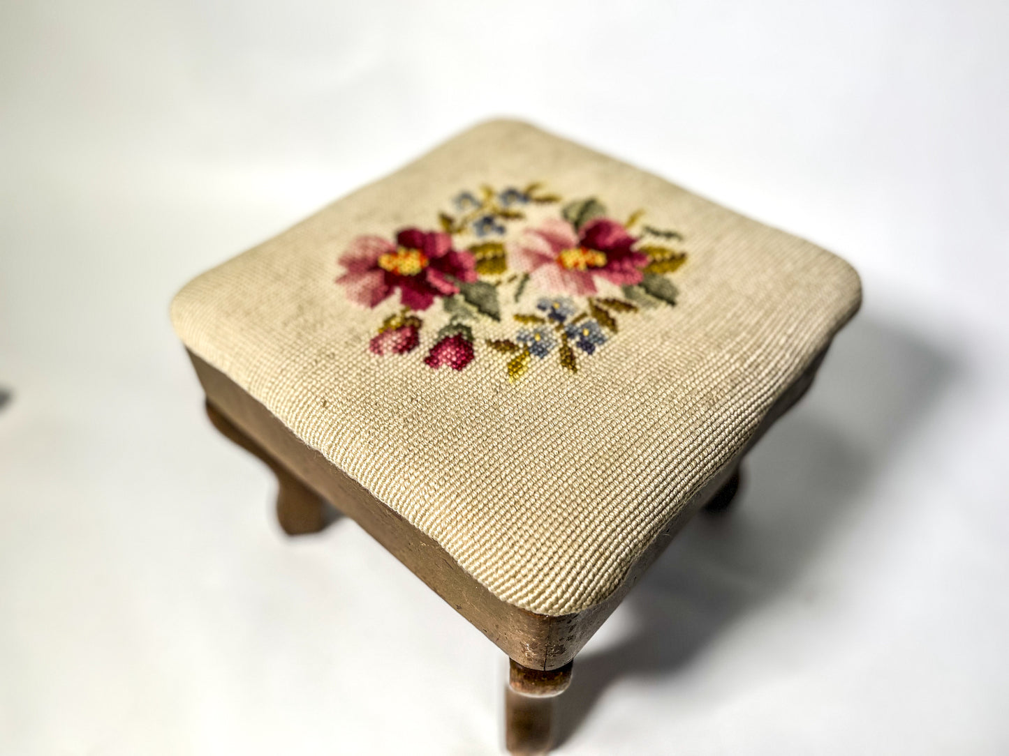 Vintage Needlepoint Footstool