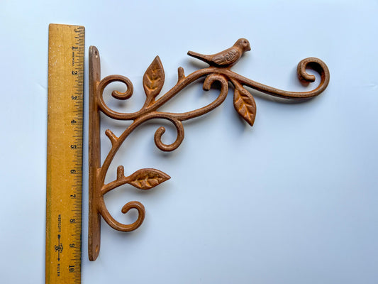 Bird and Leaf Plant Hook - Rust Finish