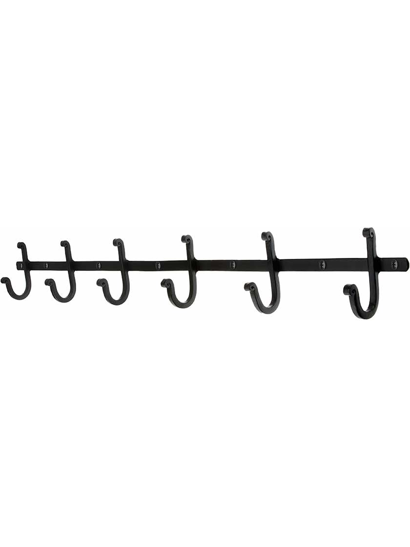 6-Hook Coat Rack with Plain Hooks in Matte Black