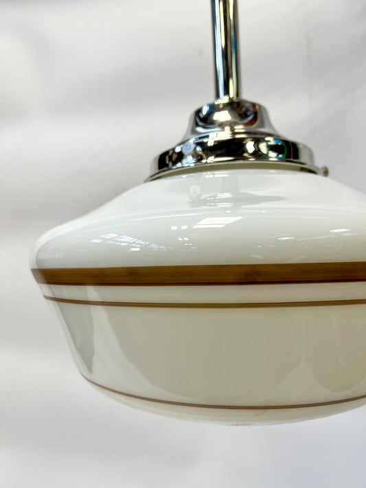 Striped Schoolhouse Shade on 12” Polished Nickel Pendant