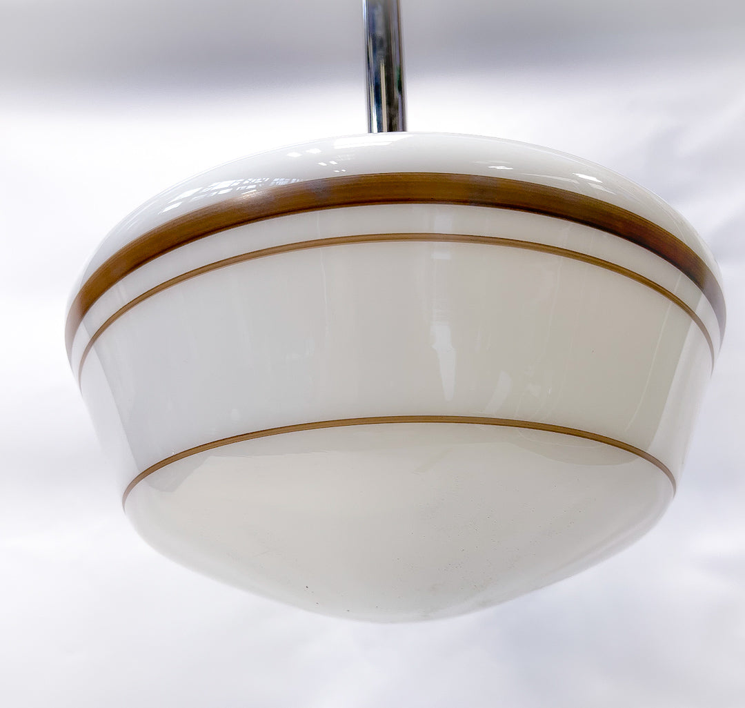 Striped Schoolhouse Shade on 12” Polished Nickel Pendant