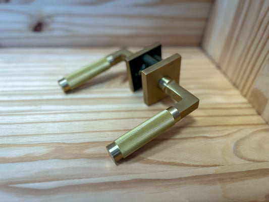 Ibiza Model Solid Brass Lever Hallway & Closet Passage Door Handle, Satin Brass Gold