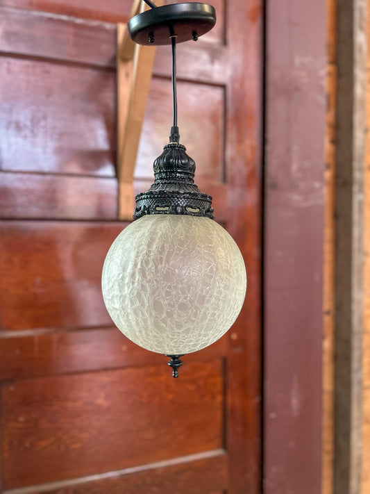 Vintage Gothic 1960's-70's Retro Crackle Glass Ball Pendant Light