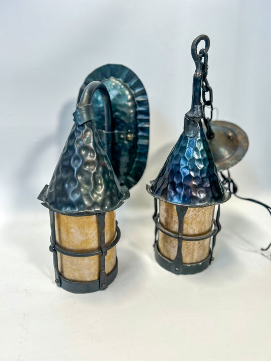 Mica Lamp Cottage Chain Pendant and Outdoor Sconce  Arts and Crafts Style