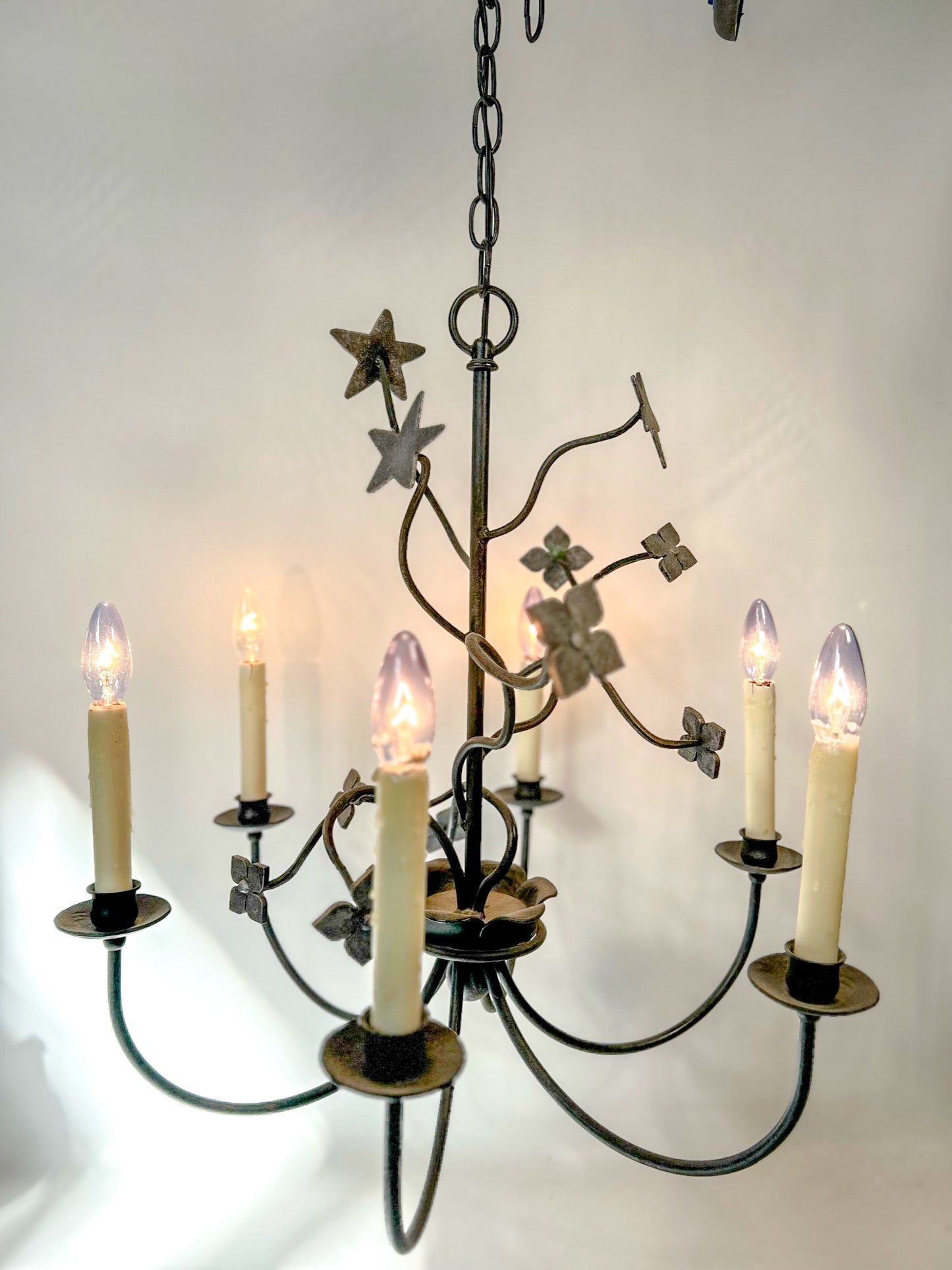 Iron 6 Arm Chandelier with Dogwood Motif