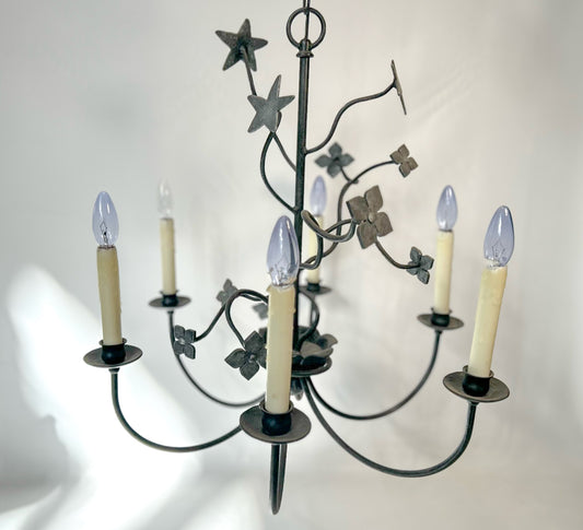 Iron 6 Arm Chandelier with Dogwood Motif