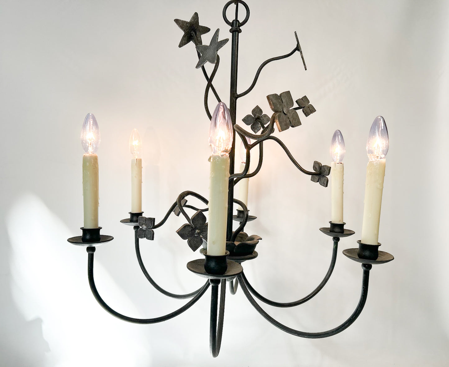 Iron 6 Arm Chandelier with Dogwood Motif